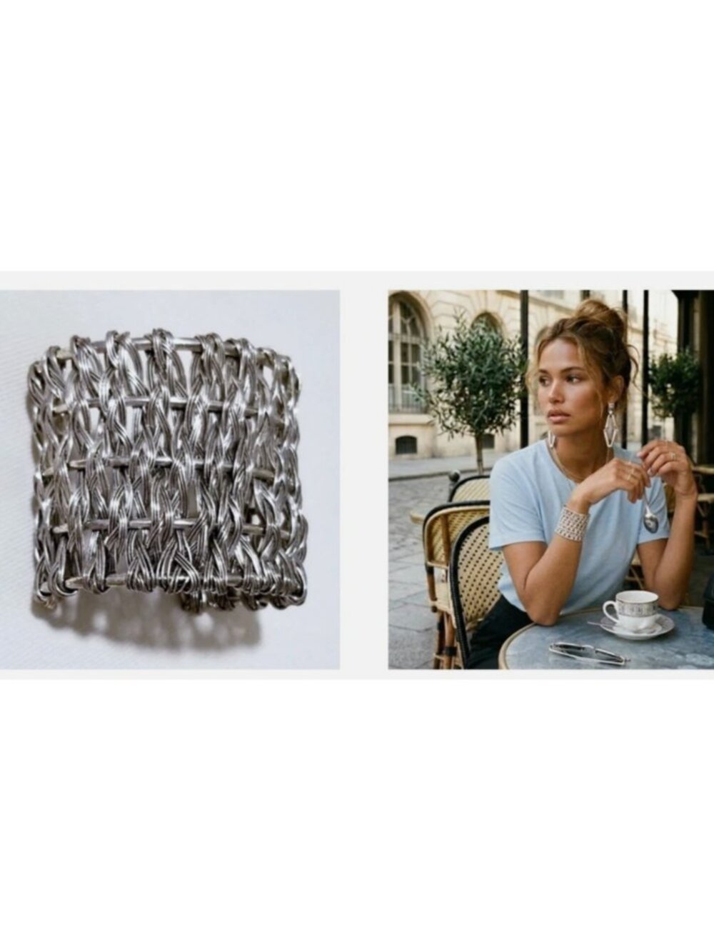 WEAVED runway style silver-tone sturdy woven anthropologie bracelet bangle cuff